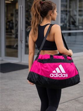 adidas Pink and Black Sport Duffel with Bold Logo